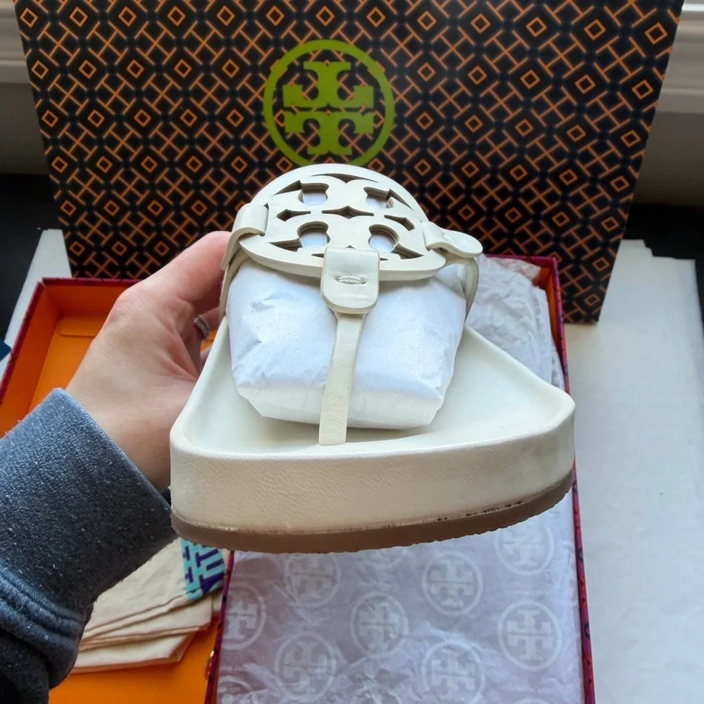 Tory Burch Miller Cloud Leather Sandal New Ivory White Size 10